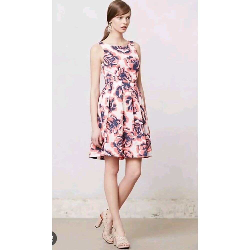 Anthropologie Porridge‎ Womens 8 Floral Dress Rosebloom PLEATED Fit & Flare